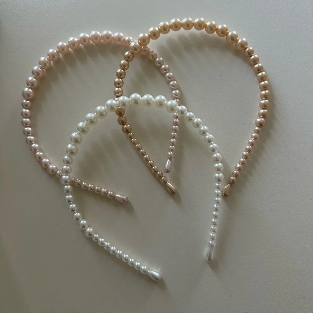 Anthro 🤍 Set of 3 Pearl Headbands - Cream, Gold, and Pink - Picture 2 of 4